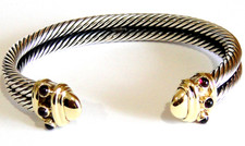 DAVID YURMAN 14K GOLD, SS RENAISSANC GARNET DOUBLE CABLE BRACELET