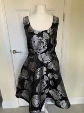 MONSOON BLACK SILVER FLORAL FIT AND FLARE EVENING PARTY OCCASION DRESS - SIZE 18