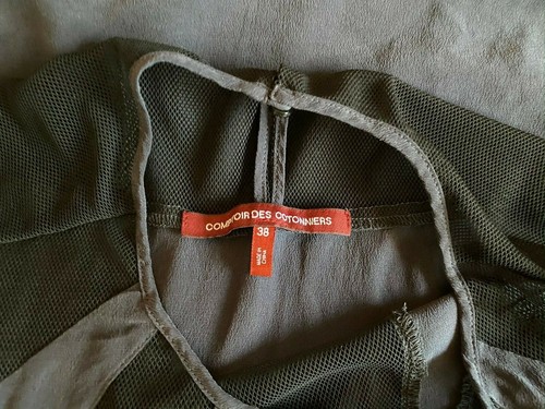 Comptoir Des Cotonniers Kleid grau 100% Seide ärmellos Netzdetails Größe 38 - Bild 4 von 4