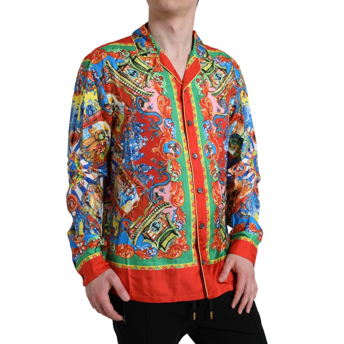 DOLCE & GABBANA Shirt Casual Multicolor Dragon Silk Button Down