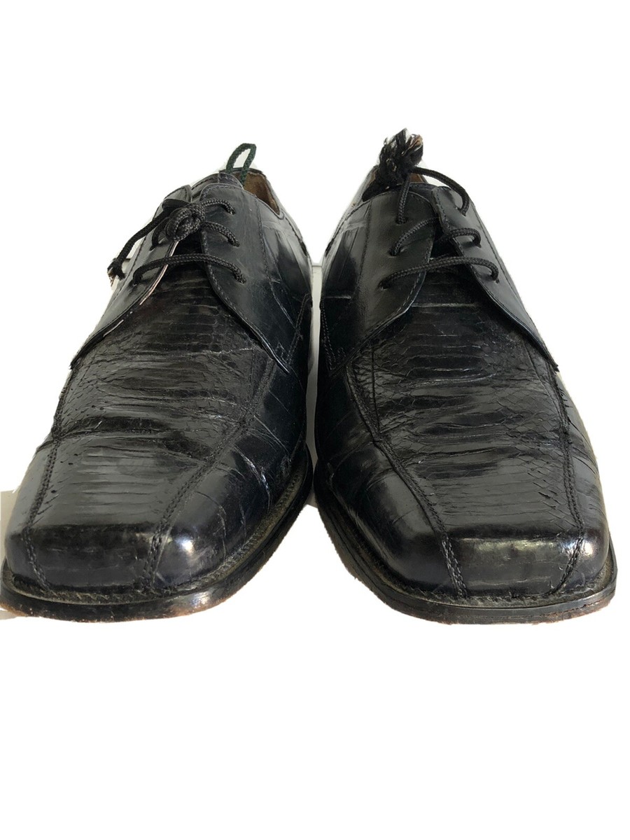 Stacy Adams Snake Skin Shoes Tassel Loafers Black Mens size 