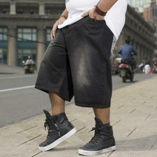 Men's Denim Shorts Pants Wide Leg Trousers Jeans Hip Hop Loose Fit Washing New