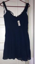 Windsor Dress Flow My Way Chiffon Lace Trim Skater Off Shoulder Navy Size XS NWT
