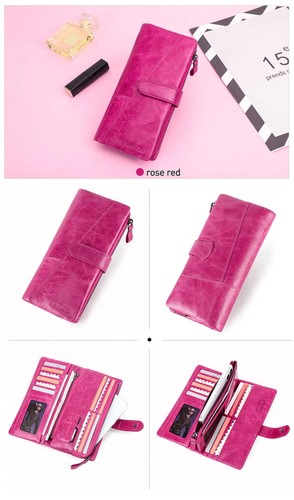 Genuine Leather Men's Long Wallet with Phone Pocket & Zipper Coin Pouch - Picture 15 of 28