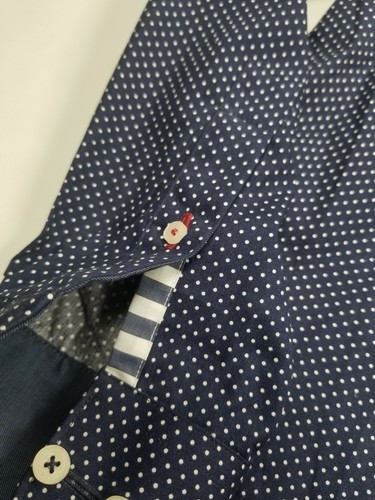 Lindbergh Shirt Mens Medium Polka Dots Button Up Blue White Prints Long Sleeve - Picture 5 of 6