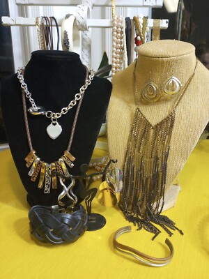 Metal Vrg Vrg-Now Big Mixed Metal Costume Jewelry Lot Heart Toggle Bib Necklace ...