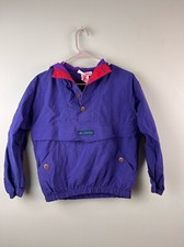 Vintage Columbia Youth Size 10-12 Purple Pullover 1/2 Button Hooded Jacket Nylon