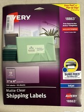 Avery 18863 Easy Peel Shipping Labels 100 labels - 10 Sheets 2" x 4" Clear