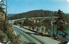 Postcard Washington Canoe & Deception Pass Bridges Seattle posted 1952 WA