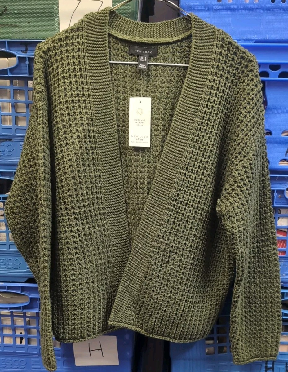 New Look Moss Stitch Cropped Cardigan, Green, Size Small, Brand