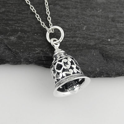 3D Filigree Working Bell Necklace - 925 Sterling Silver - Pendant