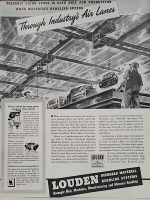 1942 Louden Overhead Material Handling Systems Fortune WW2 Print Ad Q3 Factory