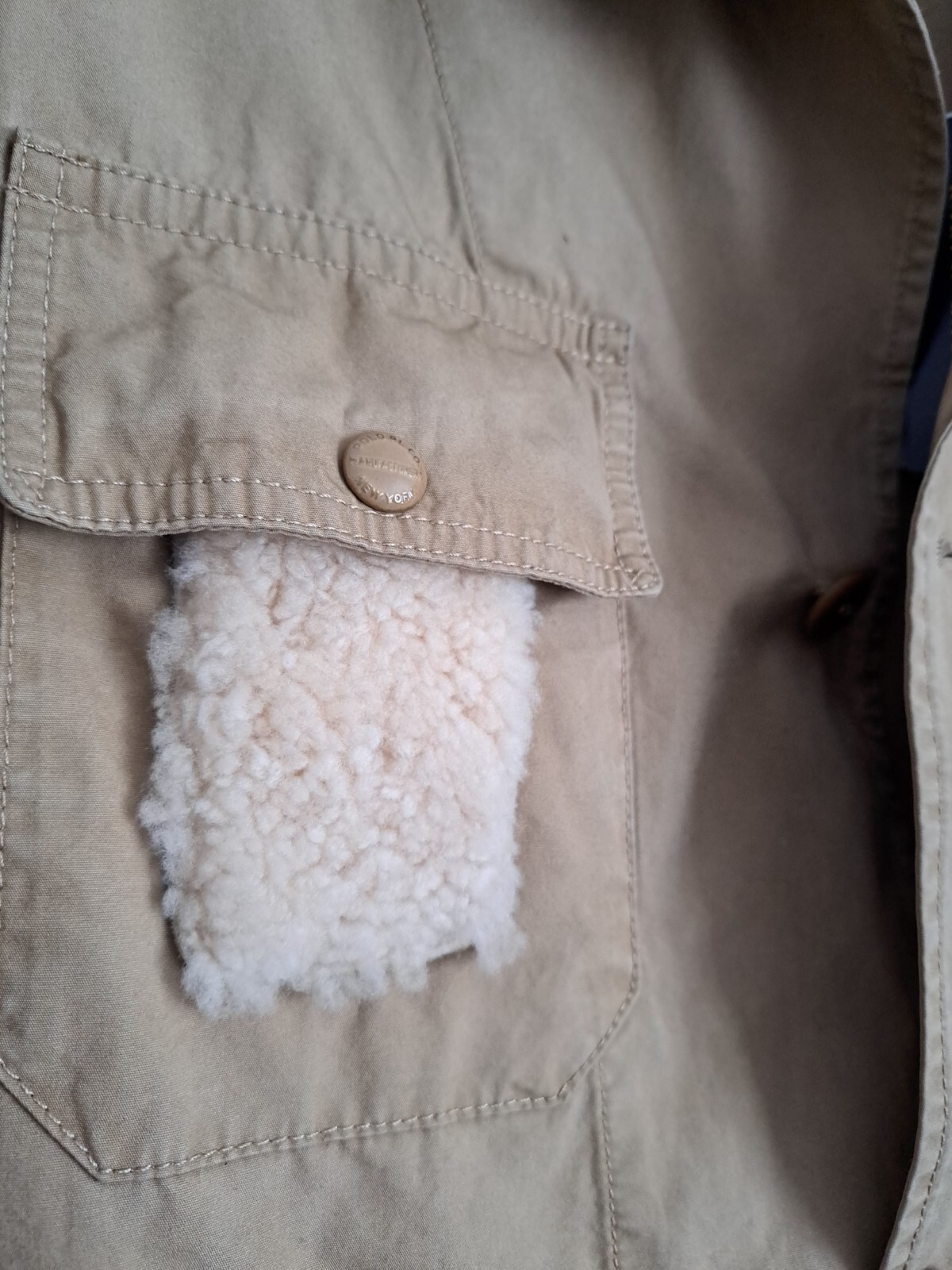 POLO RALPH LAUREN SHEARLING PATCH  JACKET IN KHAKI DESERT .SIZE XL