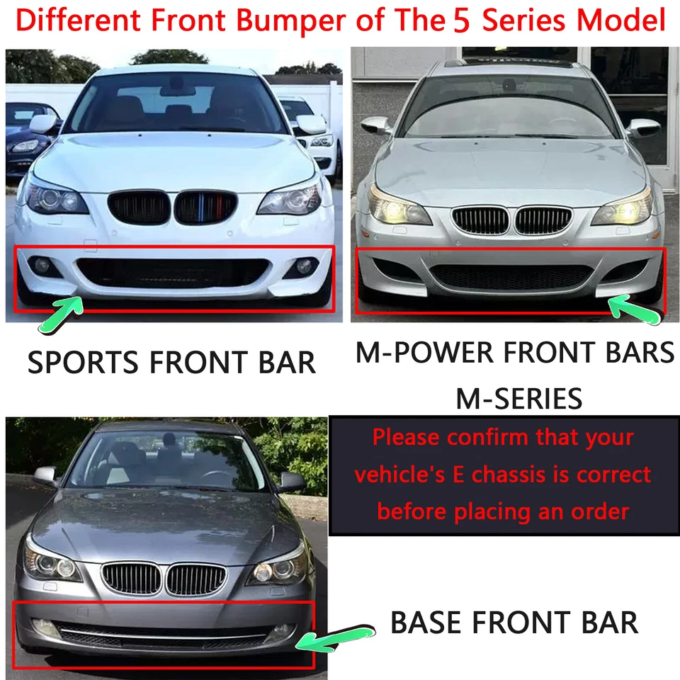 Labio de parachoques delantero negro brillante estilo H para BMW Serie 5 E60 E61 M Sport 2004-2010 Foto 2 de 4