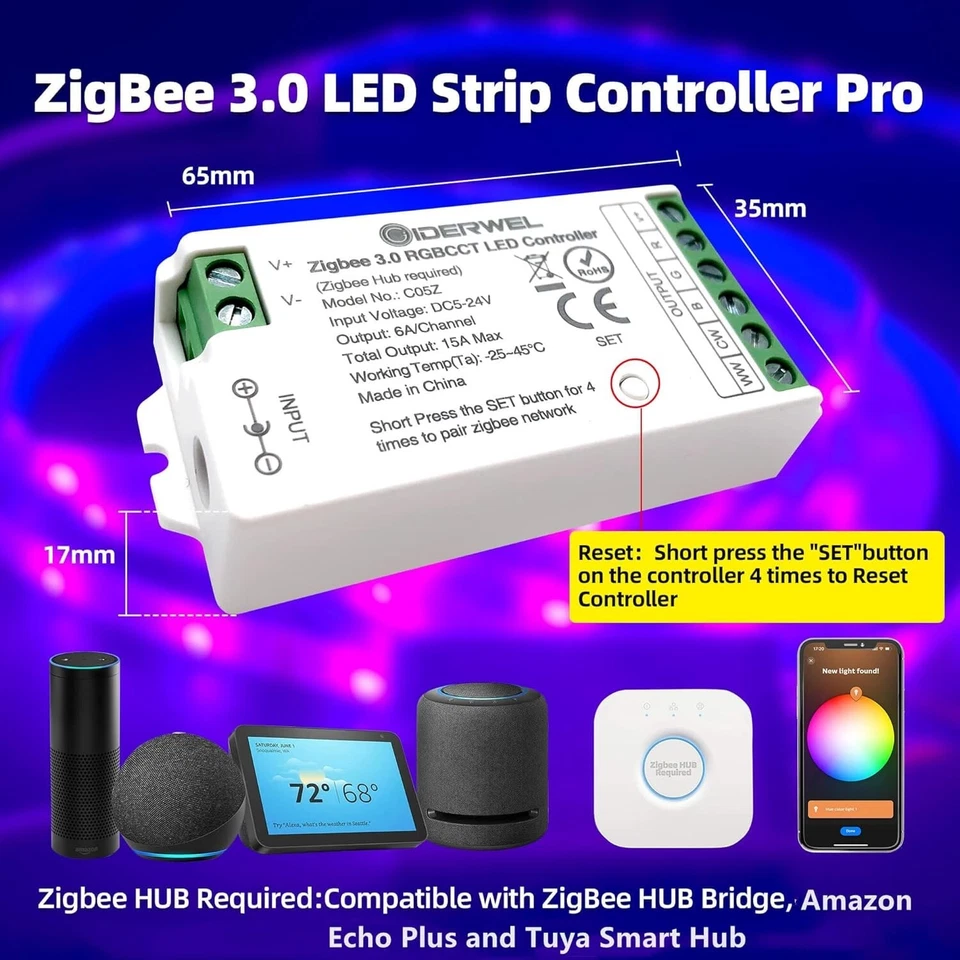 ZigBee 3.0 RGBCCT LED Controller Dimmer SmartLife - Image 2 of 4