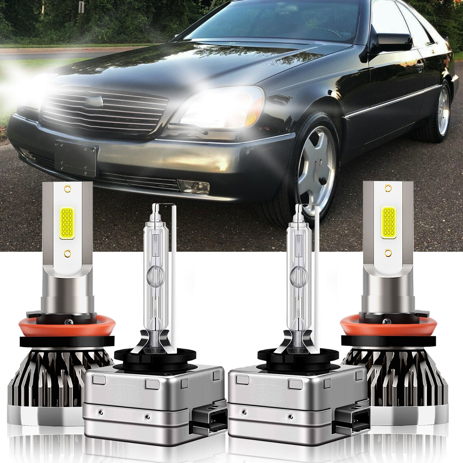 6000K 4PCS LED HID Headlight Hi Low Beam Bulbs For Mercedes-Benz S600 2011-2013