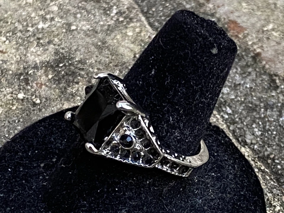 Moda Anillo Cuadrado Ónix Negro Circón Plata Sólida Relleno Joyería Regalo Talla 7.5 Foto 3 de 4