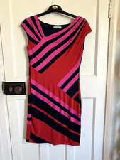 Gina Bacconi Jersey Dress Pink Red Stripes Sleeveless Stretchy Size 12