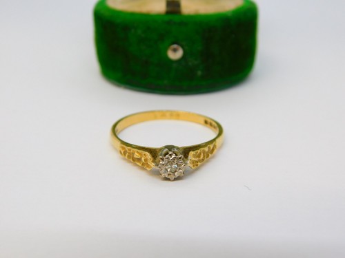Edwardian 18ct Yellow Gold & Diamond Solitaire Ring Antique c1910 - 第 5/6 張圖片