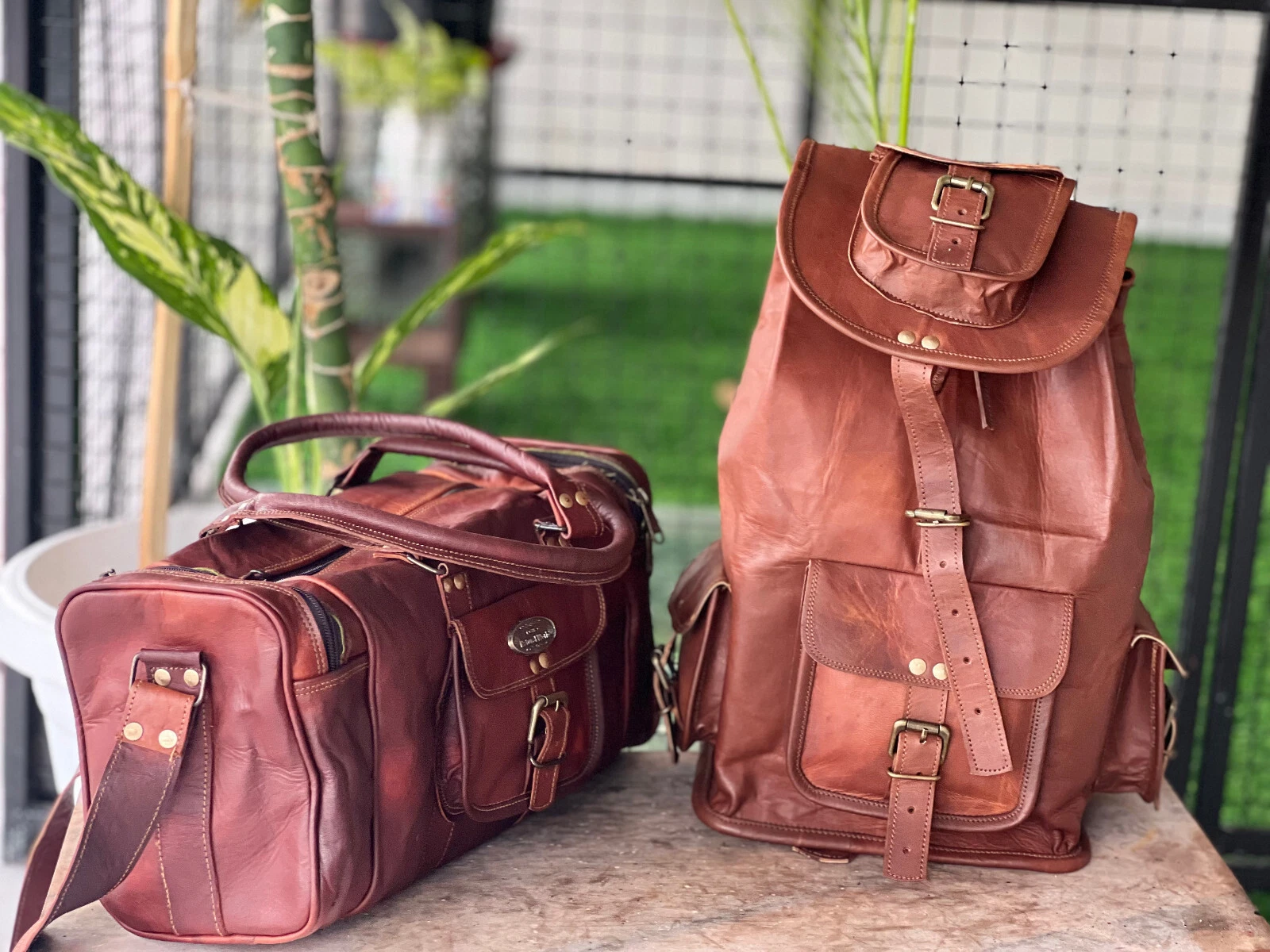 20" Men's Leather Backpack Vintage Bag Travel Rucksack Genuine (16" Duffle Free)