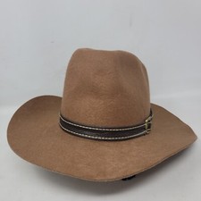 Vintage Tan Brown Cowboy Cowgirl Hat WPL 807 100 Virgin Wool Sz L Hatband USA