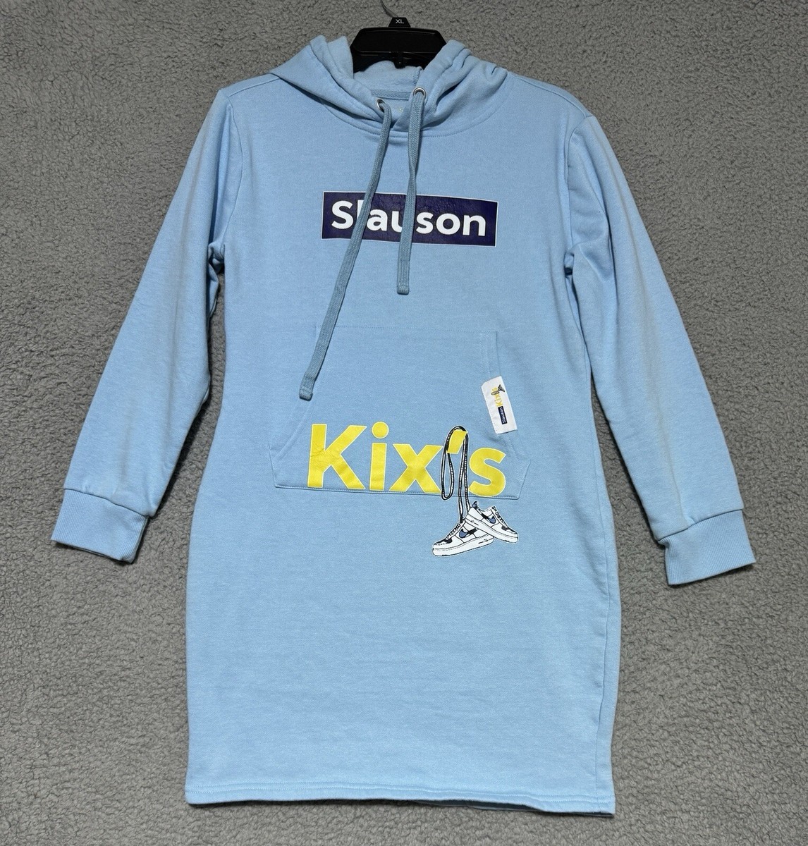 Slauson Kixs Hoodie Graphic Sweater Dress Womens Large Light Blue Fleece  Lined