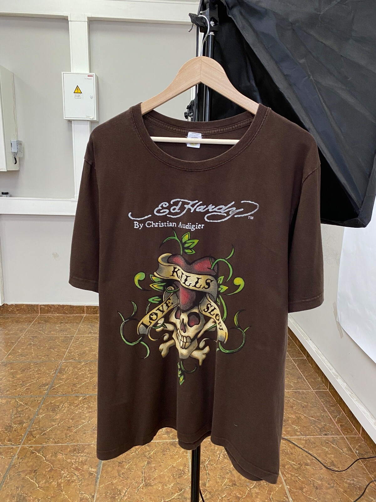 Vintage 90s ED Hardy Christian Audigier Skull Retro XL Rare Tee  