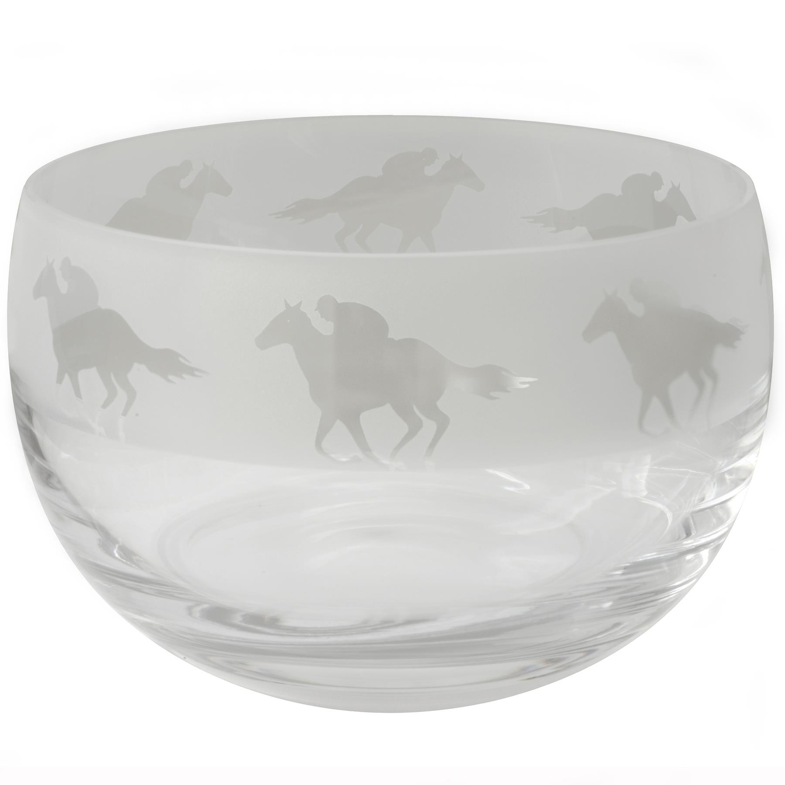 Small Crystal Bowl Engraved Racehorse Design Animo Glass Home Ornament Gift Idea