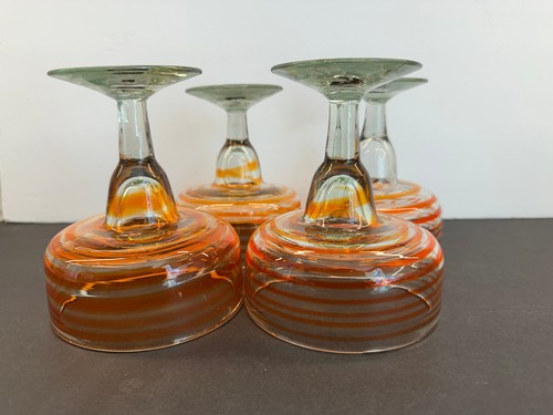 NEW Set of 4 -Crate & Barrel Margarita Glasses Orange Swirl / Mexico / Handmade - Picture 5 of 6