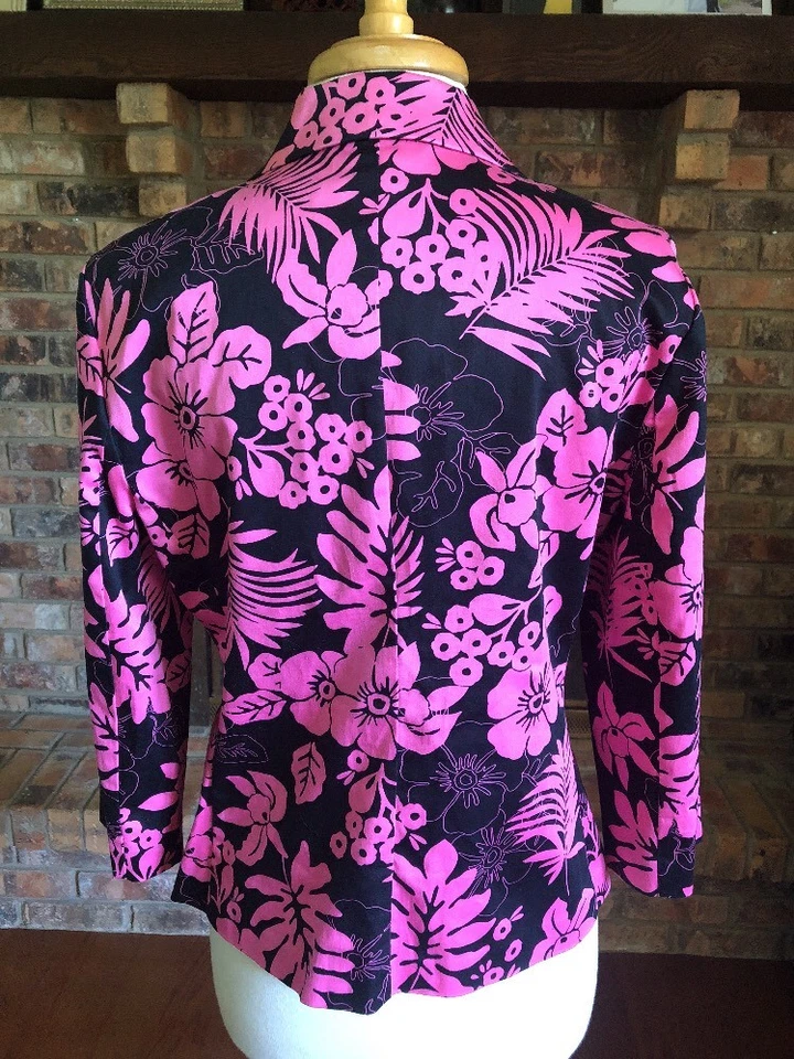 Blazer Moda Bug Talla M Negro Rosa Diseño Floral Mangas 3/4 Foto 3 de 4