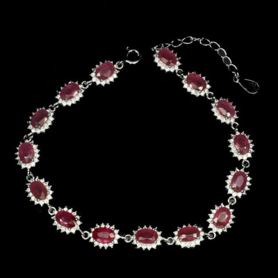 Silber Armband Rubin echte natürliche abgebaute Edelsteine massiv Sterling 6 1/2 bis 7 3/4 Zoll