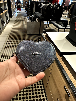 NWT COACH HEART GUNMETAL SPARKLE GLITTER ZIP POUCH CQ143 | eBay