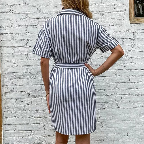 Vestido Mujer Corto Elegante Suave Gris Rayas Bohoo Elegante 66795 - Imagen 4 de 7