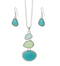 Multi Sea Glass Link Drop Pendant Necklace and Earrings Set