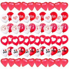48 x Valentine's Day / Wedding Balloons Red & White Love Hearts (Choose Design)
