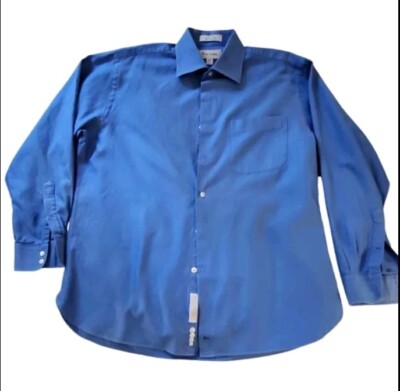 John W Nordstrom Herringbone Button Down Tailored Fit dress shirt 16-33  Blue Men | eBay