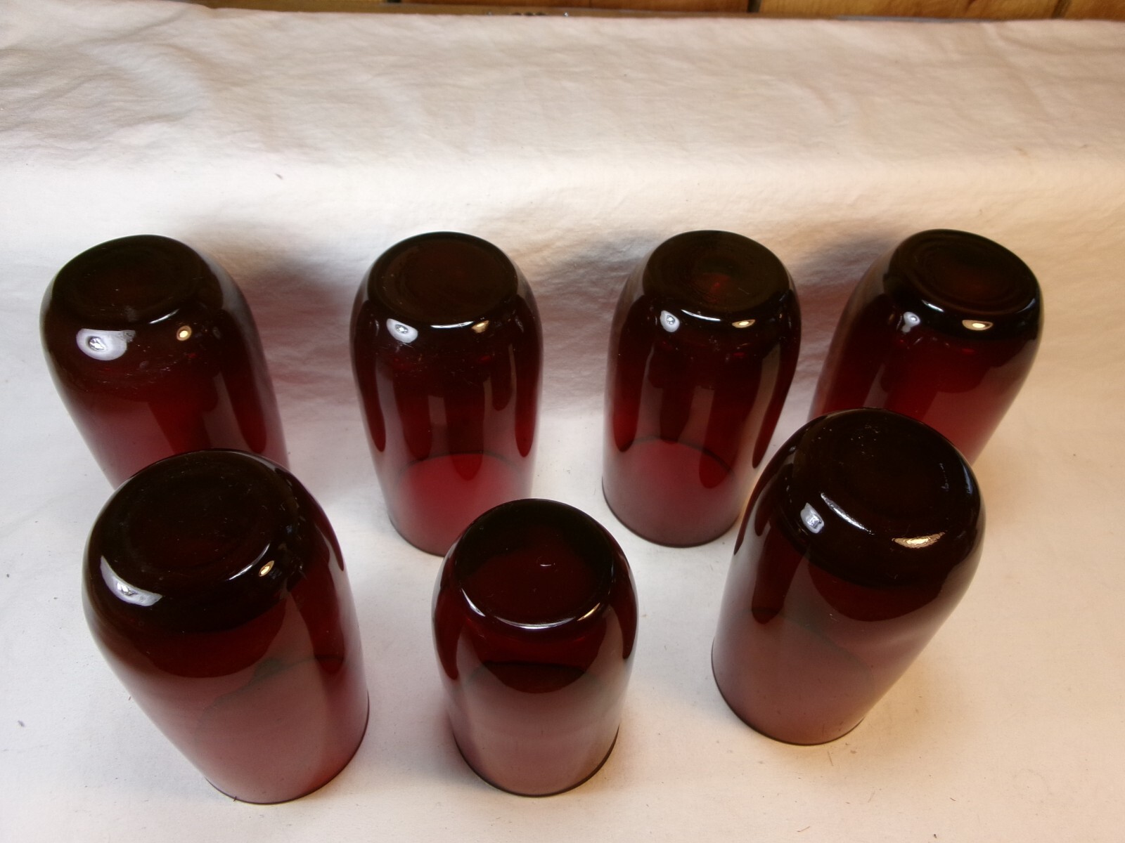Lot of 6 Vintage Ruby Red Drinking Glass Tumbers & 1 Ruby Red Juice Glass