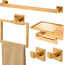 Bathroom Towel Bar Set 5 Pieces Brushed Gold Modern Bathroom Hardware Accessorie