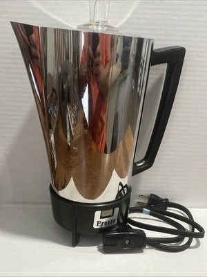 Vintage Presto 9-Cup Electric Coffee Percolator Silver/Black w/Cord Lid KK01-B