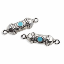 Silver Prayer Amulet Connector 2Pcs, Aqua Enamel Antique Deco, Spiritual DIY