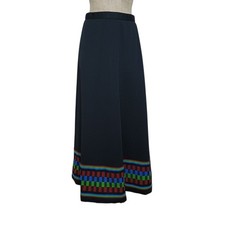 Vintage 70  s Giamo Knits Maxi Skirt Retro Hippie Stretch Sz S Black Check Flared