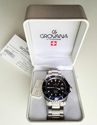 Grovana Dive Watch  Automatic Swiss ETA 2824-2 Movement Black Dial Blue Bezel