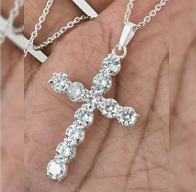 Certified 10.50 Ct E Color Diamond Cross Pendant in 925 Sterling for Women Gift