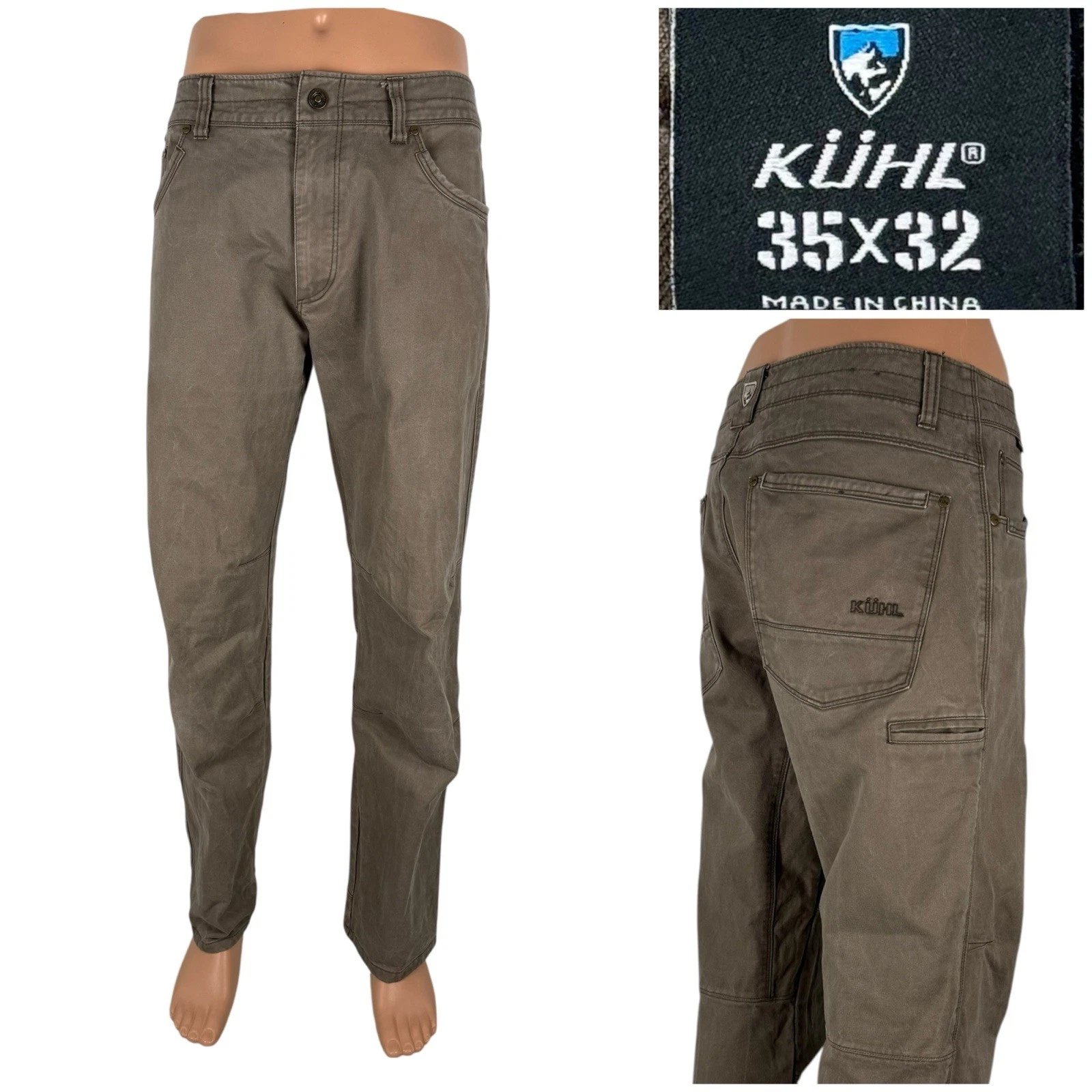 KUHL RYDR Pants Mens 35 x 32 Vintage Patina Dye Work Outdoor Utility Brown EUC
