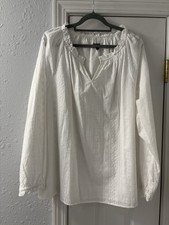 Talbots Women's White Embroidered Lined V-Neck Long Sleeve Blouse XL