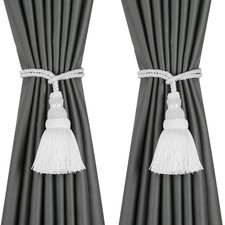Fenghuangwu 2 Pack Curtain Tie Backs Rope Tassels for Curtains 2p, White