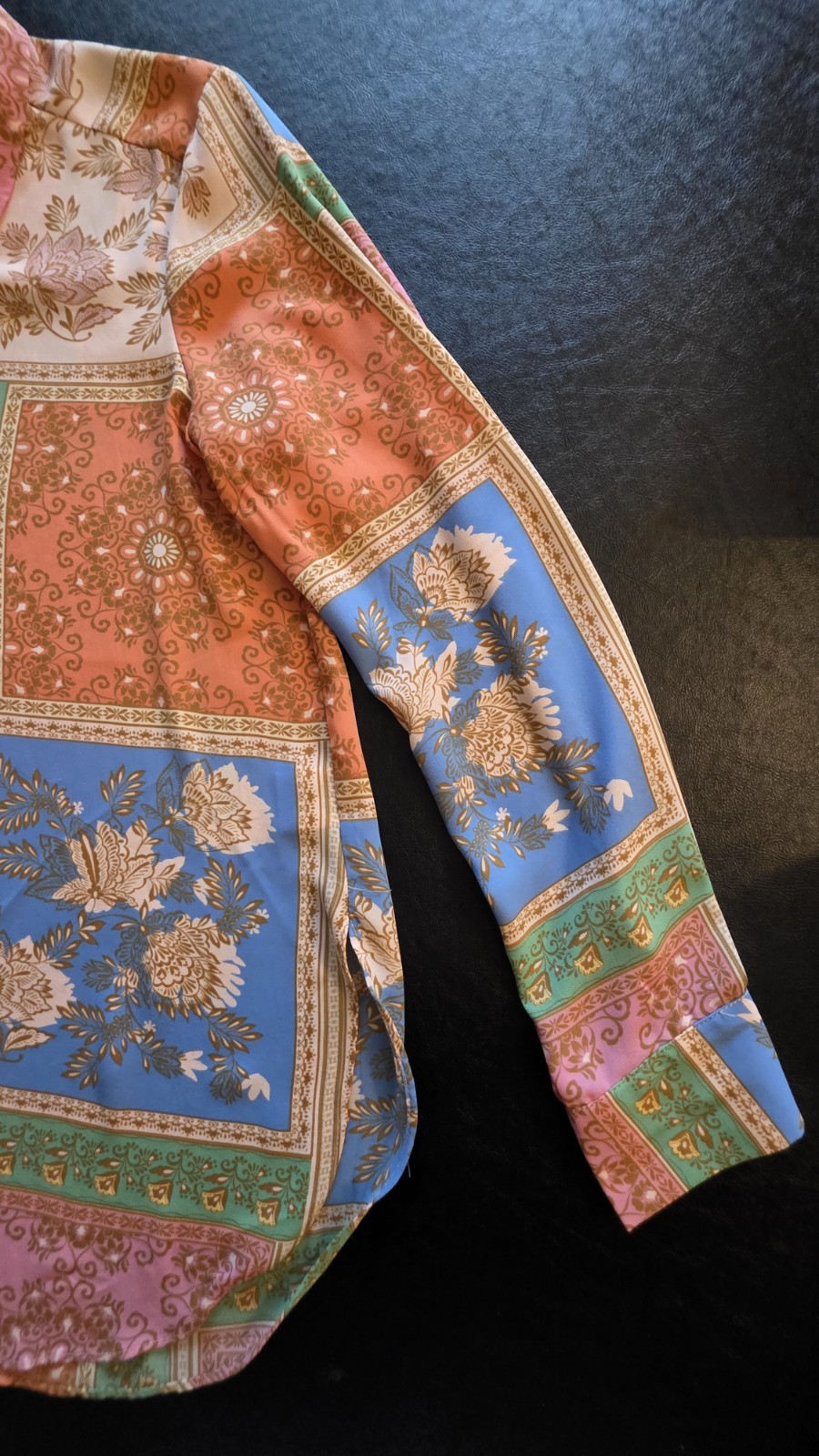 Rose + Olive Patchwork Blouse Medium Floral Boho … - image 4