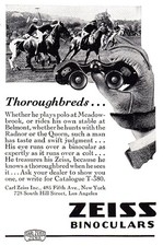 1929 Zeiss Binoculars: Thoroughbreds Vintage Print Ad
