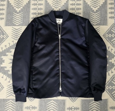 Women's Acne Studios Fuel Shine Bomber Jacket Sz 34/XS Navy Blue Minimalist 
