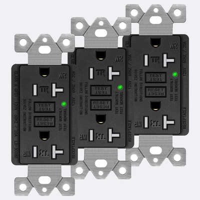 #ad GFCI Outlet 20 Amp duplex Receptacles TR WR with Decor Wall Plates Black 3 Pack $27.30
